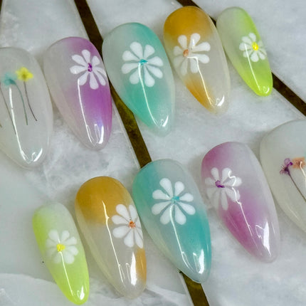 FLOWER STORY / Shape:Stiletto - Length:Short / Set of 10 Nails - REUSEABLE / Set Size XL