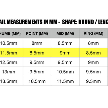 French Chrome Lemonade - Shape:Round  - Length:Med / Set Size:Small / Set of 10 Reusable Nails