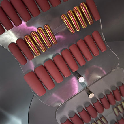 Fall Blush / Long - Square / Nail set of 28 (14 sizes for each hand)