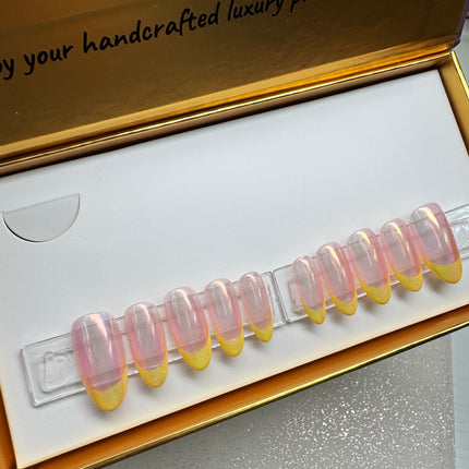 French Chrome Lemonade - Shape:Round  - Length:Med / Set Size:Small / Set of 10 Reusable Nails