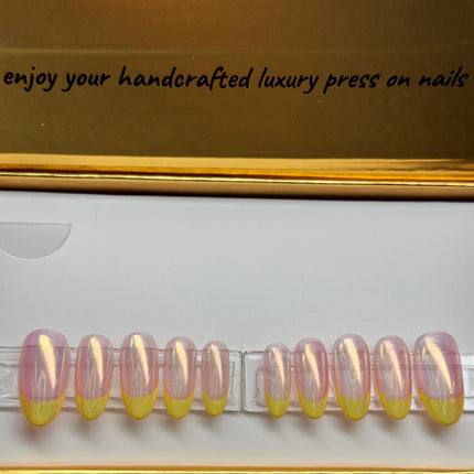 French Chrome Lemonade - Shape:Round  - Length:Med / Set Size:Small / Set of 10 Reusable Nails