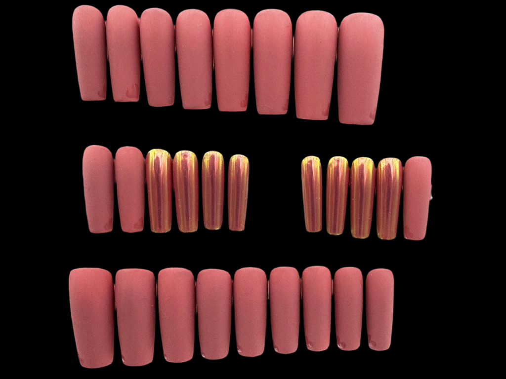 Fall Blush / Long - Square / Nail set of 28 (14 sizes for each hand)