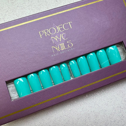 Solid Aqua Summer - Reusable Short/Square Press-ons - 28 Nails options (14 size options for ea. hand)
