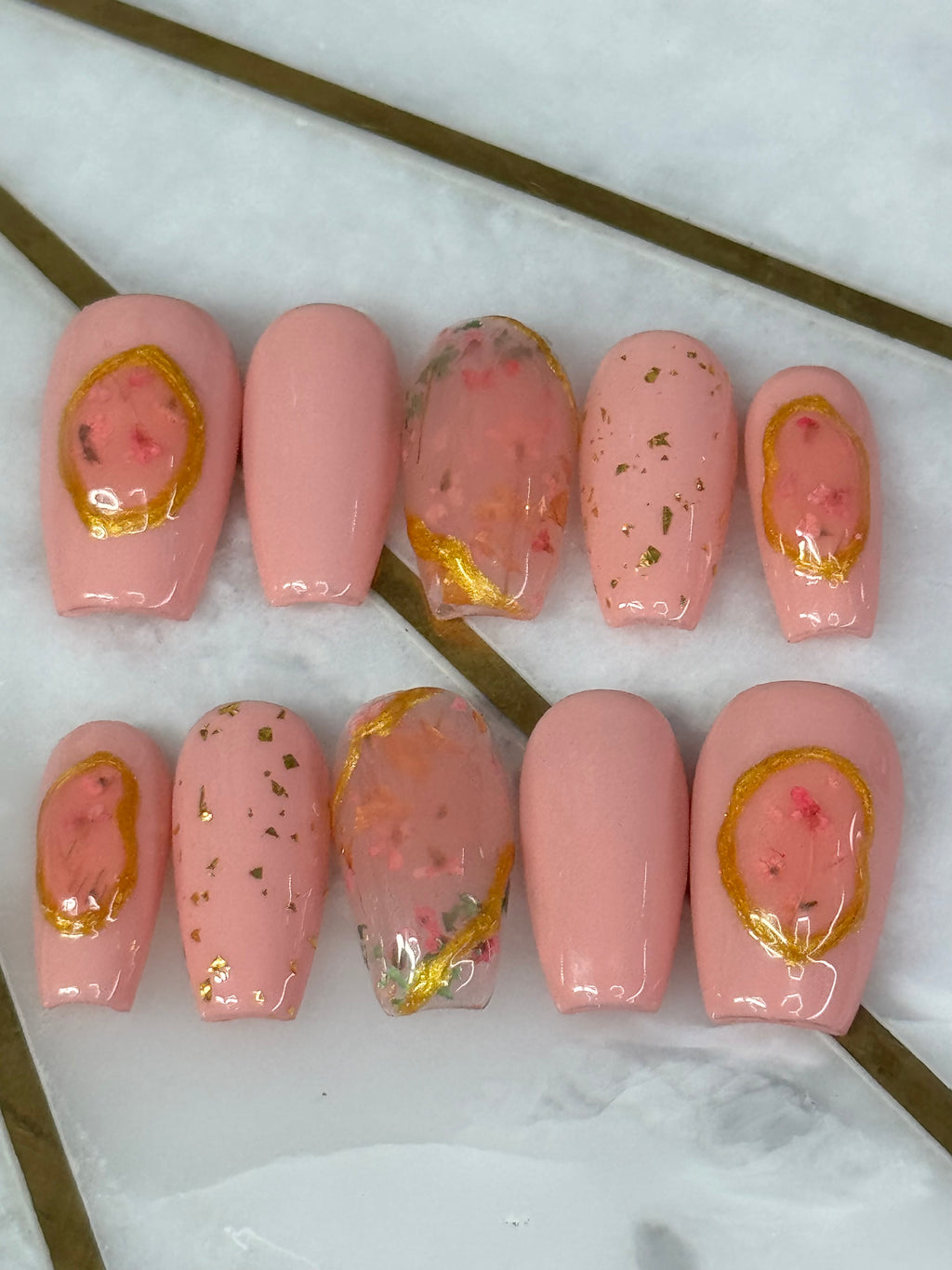 Flower Story Pt. 2 / Shape:Coffin - Length:Short / Set Size: Small of REUSABLE nails