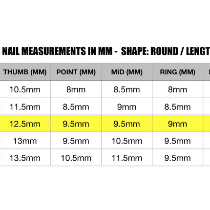 Color Code / Shape: Round - Length: Medium / Set Size: Medium/ Reusable set of 10 nails ￼