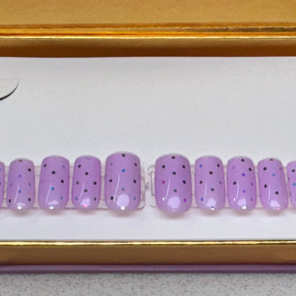 Lilac Bright Lights - Set Size: Small/ Shape: Square, Length: Short / 10 PCS, Reusable Press-on nails