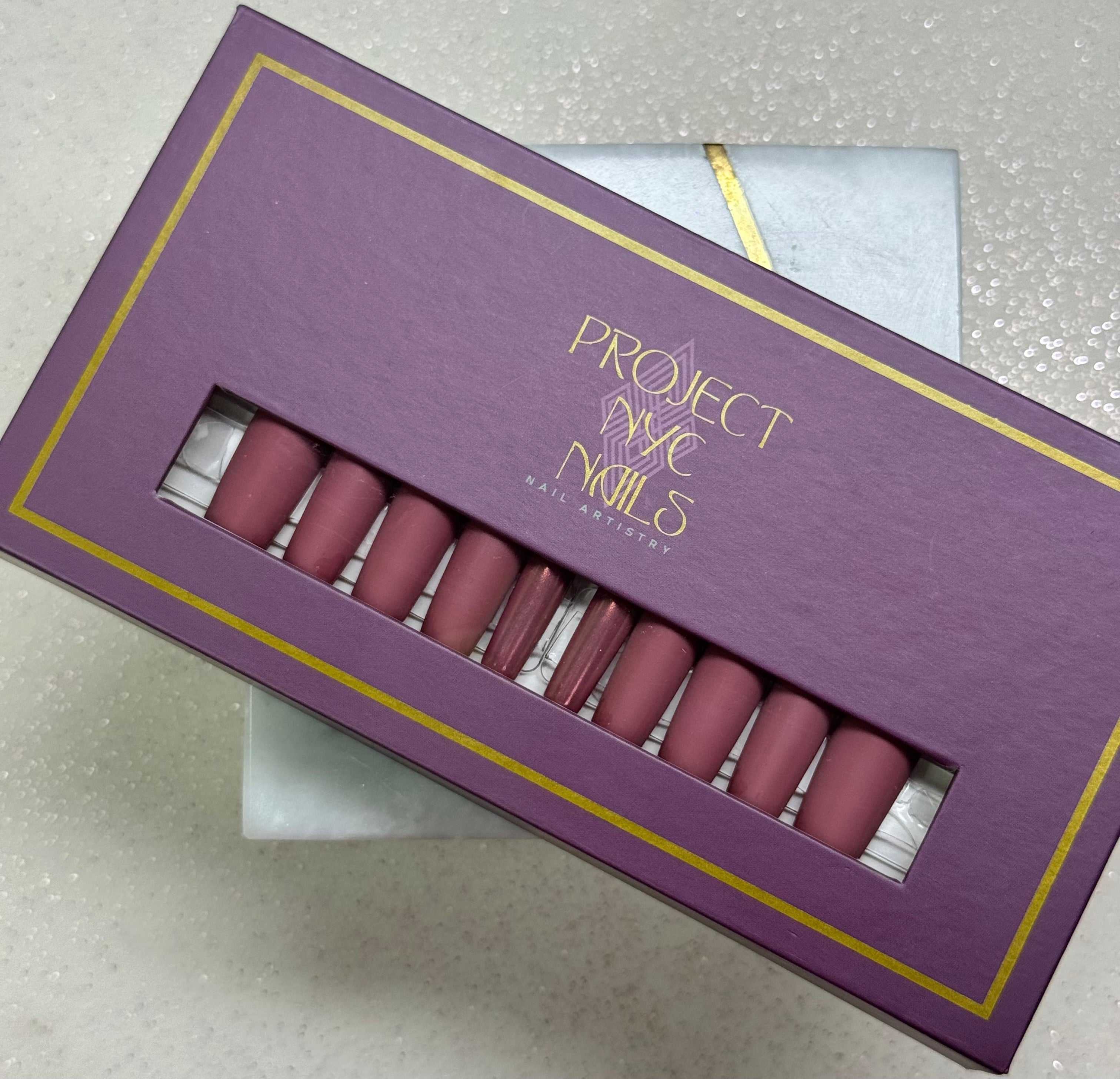 Fall Blush / Long - Square / Nail set of 28 (14 sizes for each hand)
