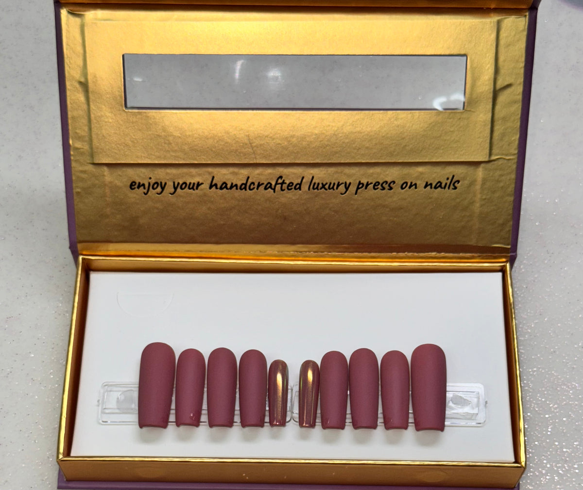 Fall Blush / Long - Square / Nail set of 28 (14 sizes for each hand)
