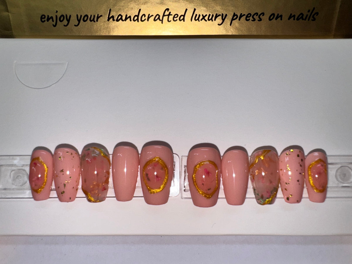 Flower Story Pt. 2 / Shape:Coffin - Length:Short / Set Size: Small of REUSABLE nails