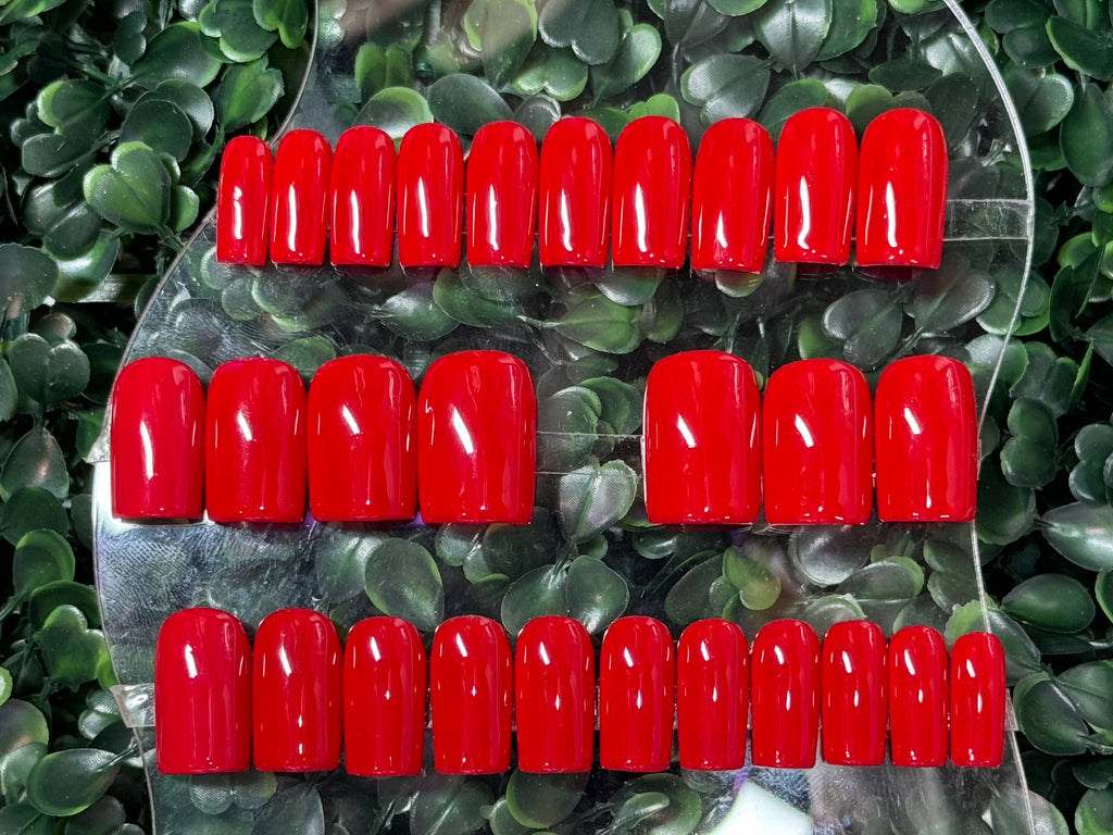 RED CLASSICS - Shape: SQUARE/Length:MEDIUM - SET OF 28 NAILS (14 size options for ea. hand)