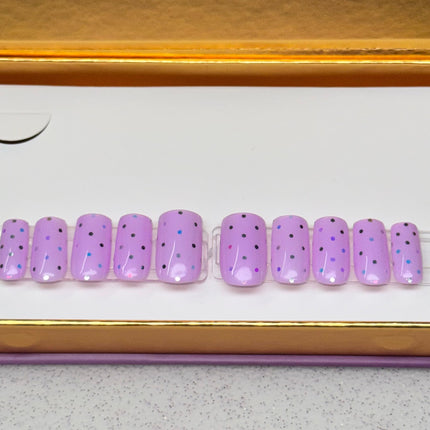 Lilac Bright Lights - Set Size: Small/ Shape: Square, Length: Short / 10 PCS, Reusable Press-on nails