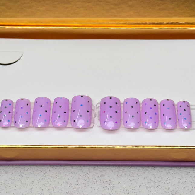 Lilac Bright Lights - Set Size: Small/ Shape: Square, Length: Short / 10 PCS, Reusable Press-on nails