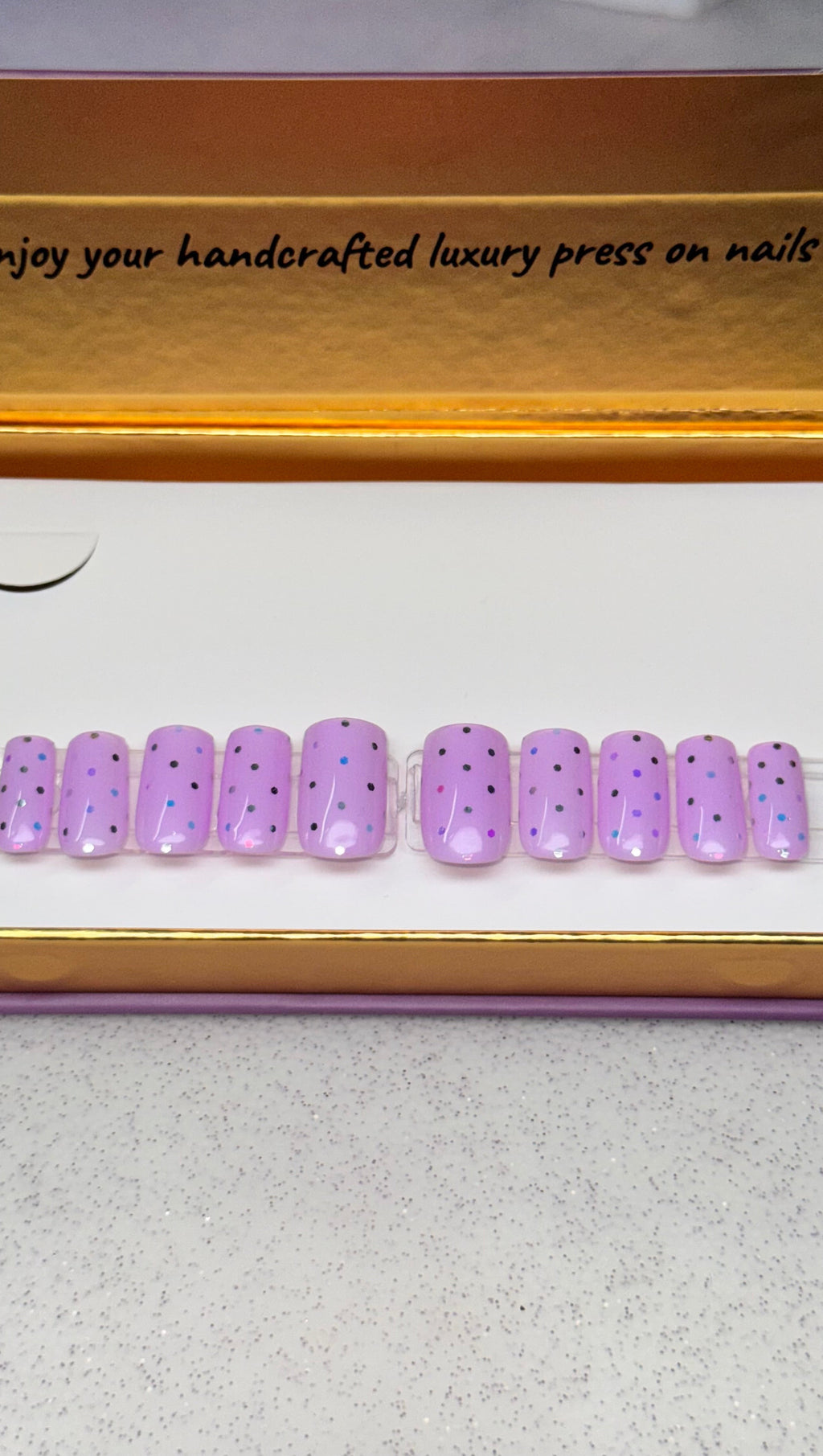 Lilac Bright Lights - Set Size: Small/ Shape: Square, Length: Short / 10 PCS, Reusable Press-on nails