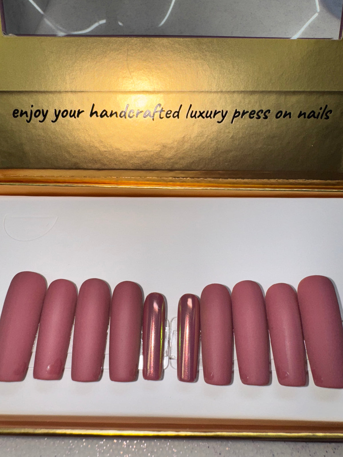Fall Blush / Long - Square / Nail set of 28 (14 sizes for each hand)
