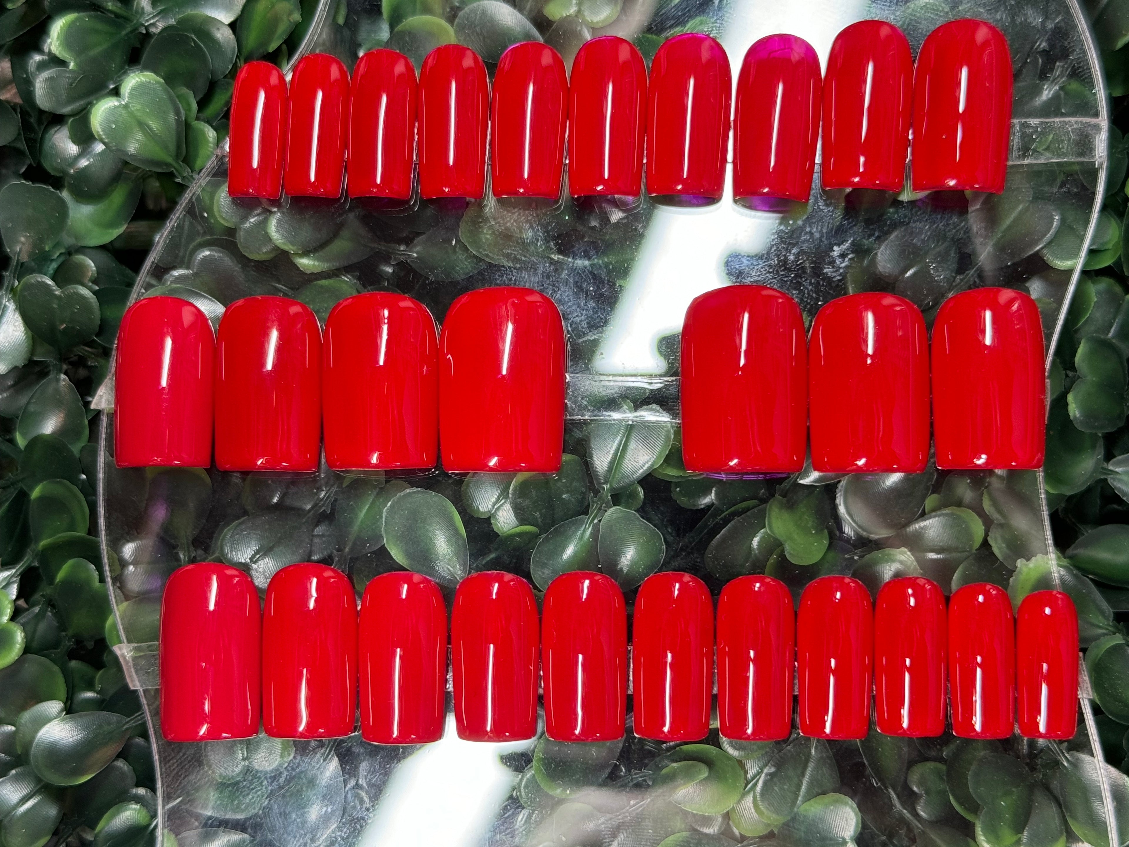 RED CLASSICS - Shape: SQUARE/Length:MEDIUM - SET OF 28 NAILS (14 size options for ea. hand)