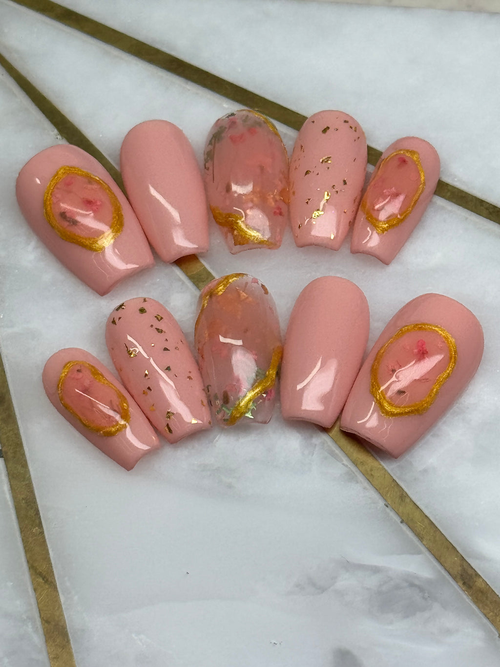 Flower Story Pt. 2 / Shape:Coffin - Length:Short / Set Size: Small of REUSABLE nails
