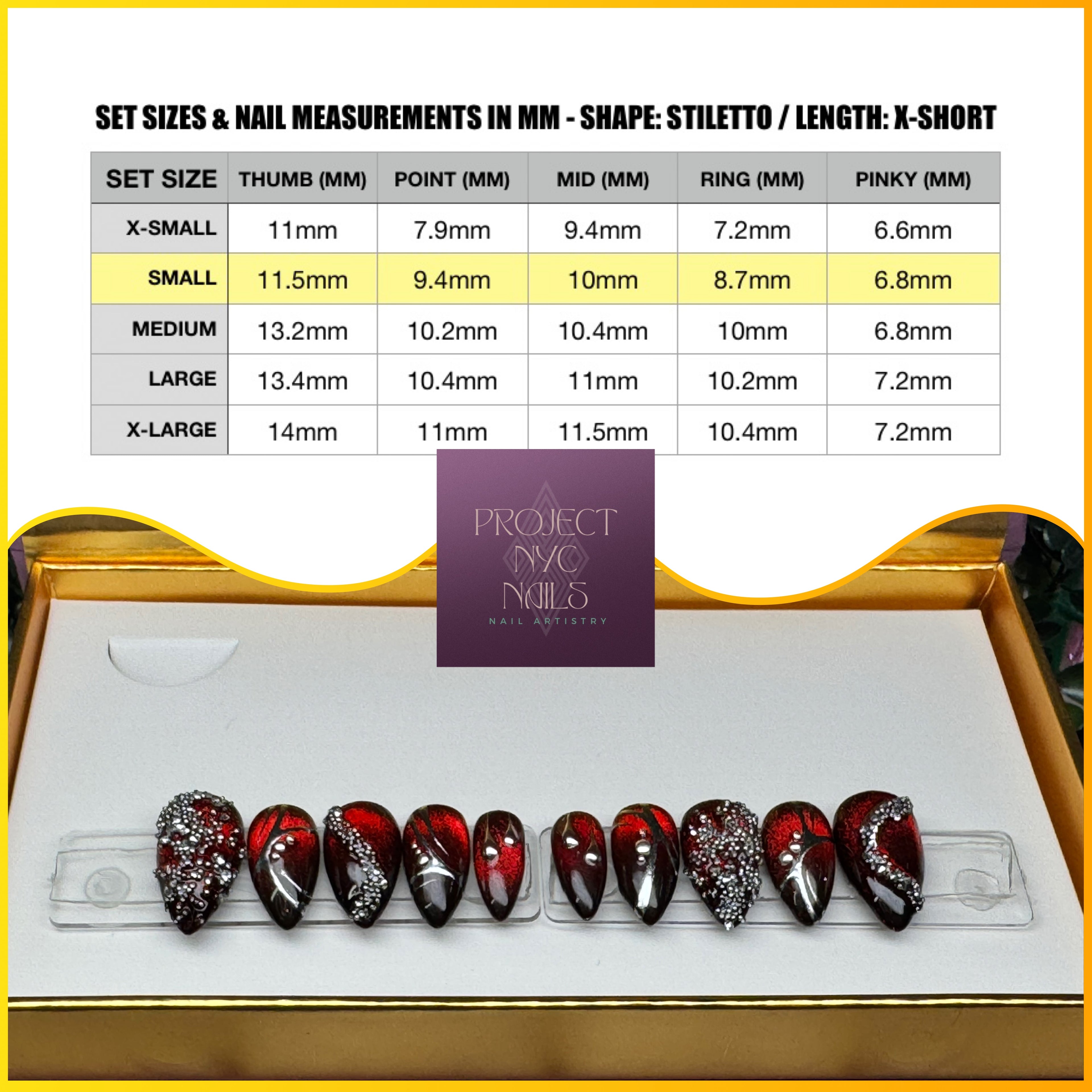 Dawn / Set Size: Small / Length: X-Short / Shape: Stiletto / 10 Press-ons / Reusable Nails