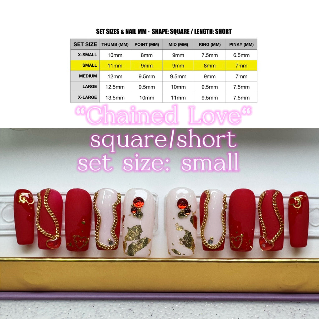 Chained Hearts - Square/Short - Set Size: Small - 10 press-on nails