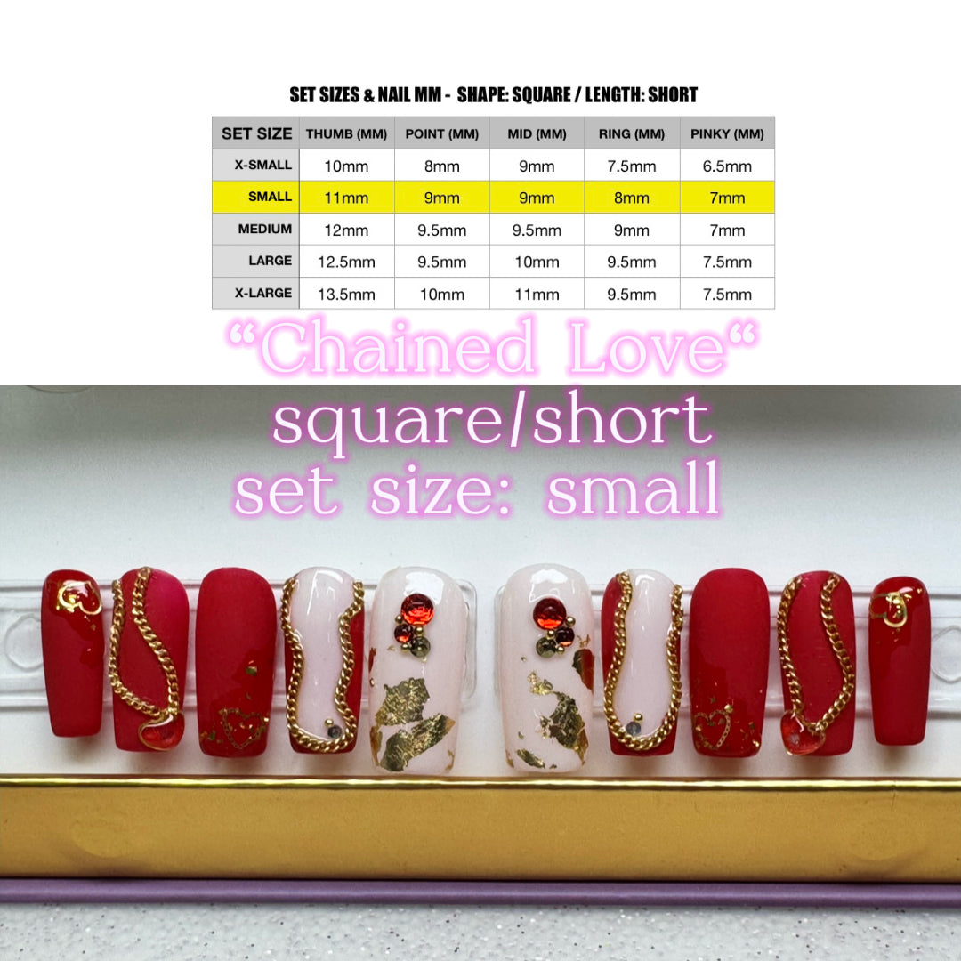 Chained Hearts - Square/Short - Set Size: Small - 10 press-on nails