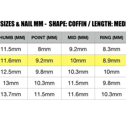 Cali Dreams /Shape:Coffin - Length:Med / Set Size: Small / 10 false nails (5 nails for each hand)