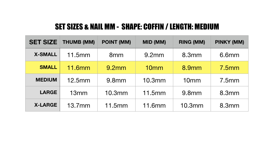 Cali Dreams /Shape:Coffin - Length:Med / Set Size: Small / 10 false nails (5 nails for each hand)