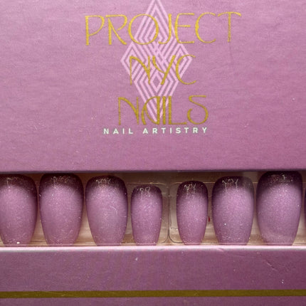 Purple Twinkle: Shape:Round / Length:Short / 28 Nails (14 sizes for ea. hands)