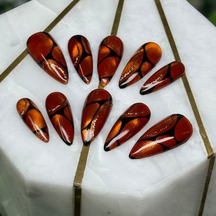 Holiday Fire - LENGTH: MEDIUM/ SHAPE: STILETTO - set of 20 REUSABLE press-on gel nails