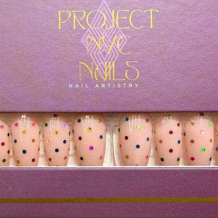 Rainbow Skittles Set size: Medium / Shape: Stiletto / Length: Medium, Reusable press-on nails, 10 PCS