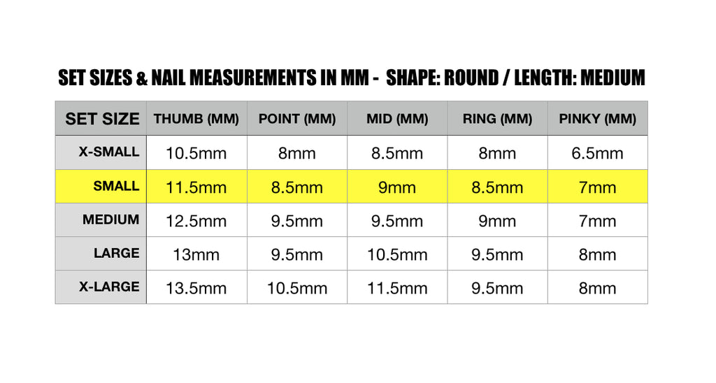 French Chrome Lemonade - Shape:Round  - Length:Med / Set Size:Small / Set of 10 Reusable Nails