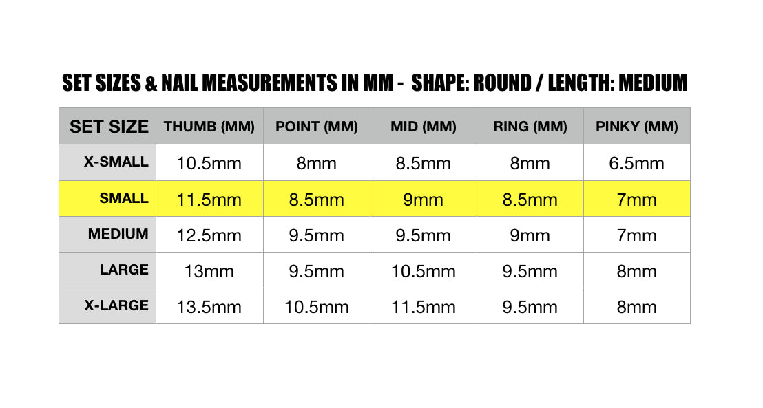 French Chrome Lemonade - Shape:Round  - Length:Med / Set Size:Small / Set of 10 Reusable Nails