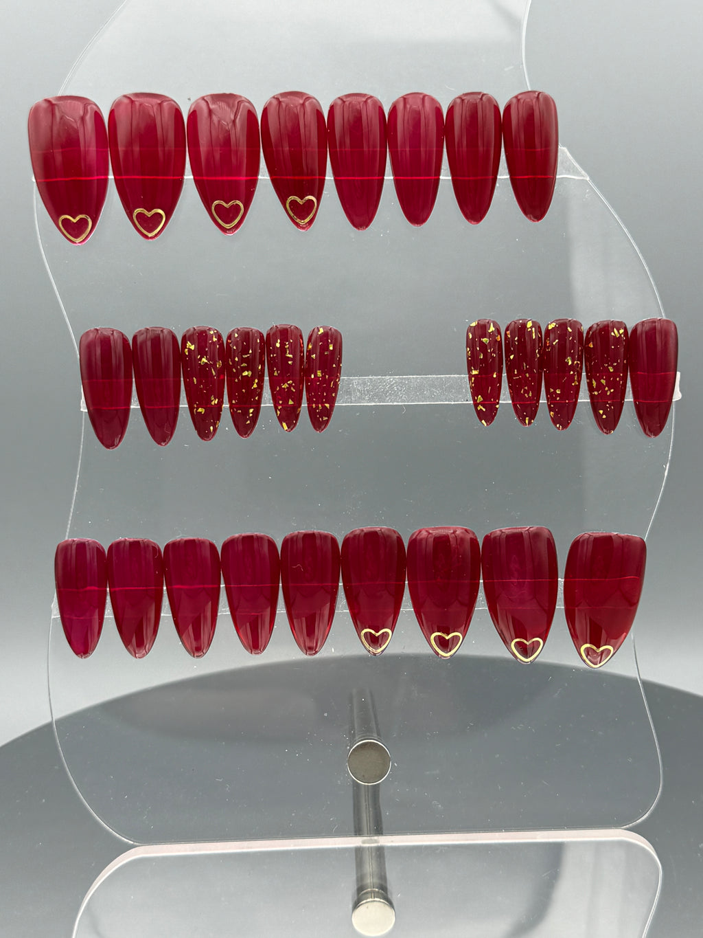 RASPBERRIES GOLD - Set of 28 Nails - Stiletto/Mediums