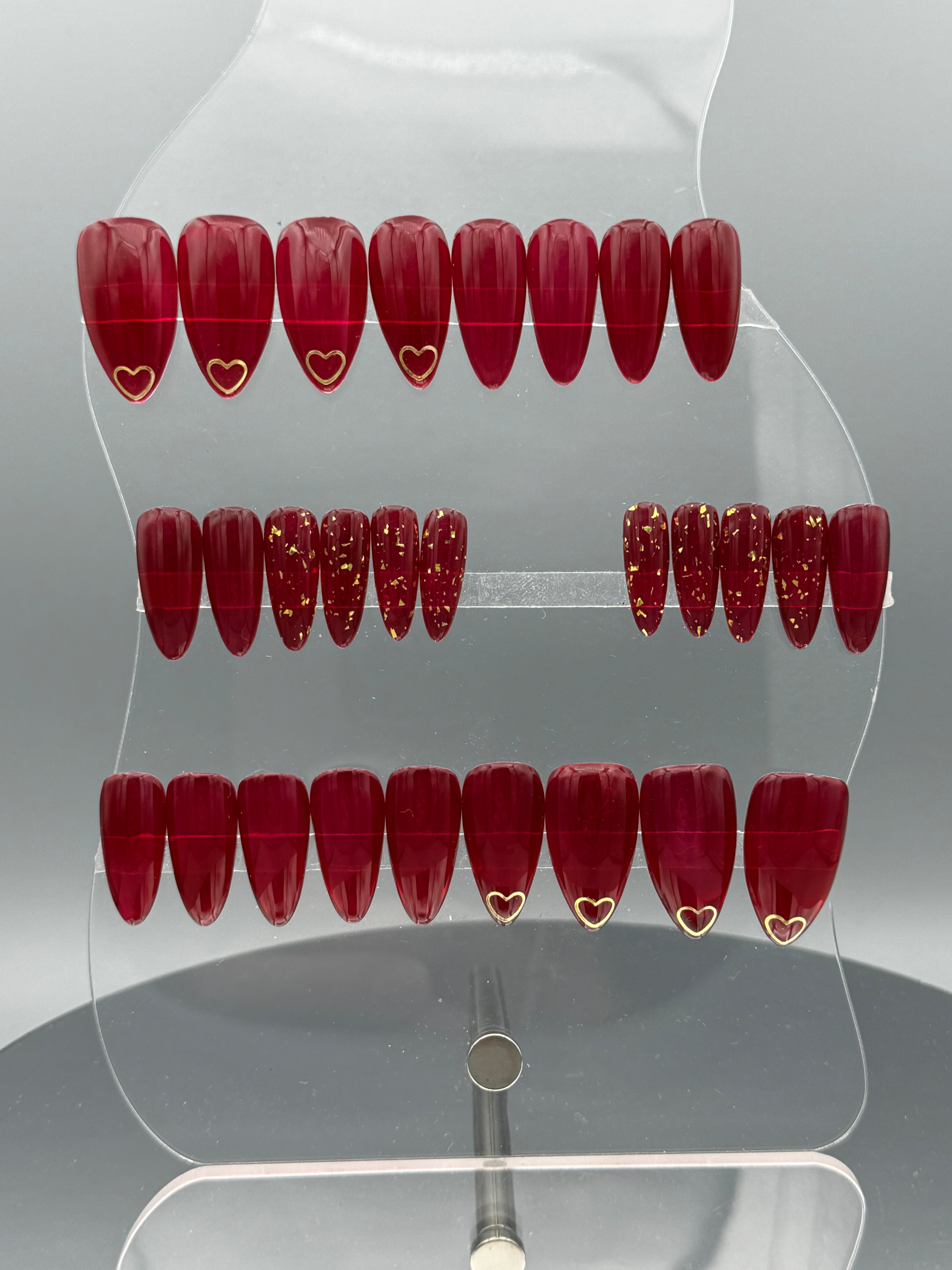 RASPBERRIES GOLD - Set of 28 Nails - Stiletto/Mediums