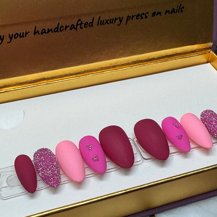 Color Block Love: Almond / Medium - Set Size: Large - 10PCS reusable press-on nails