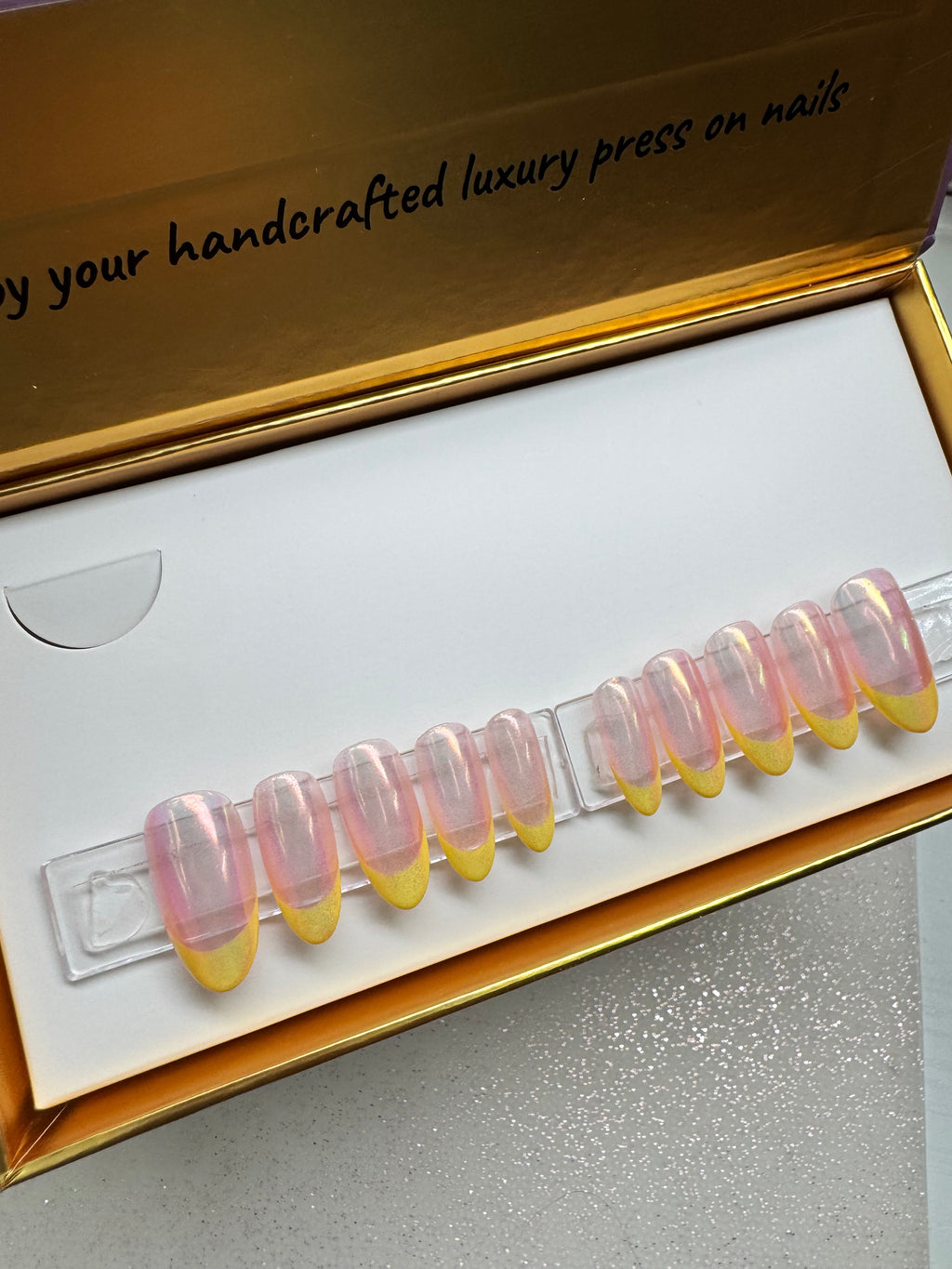 French Chrome Lemonade - Shape:Round  - Length:Med / Set Size:Small / Set of 10 Reusable Nails