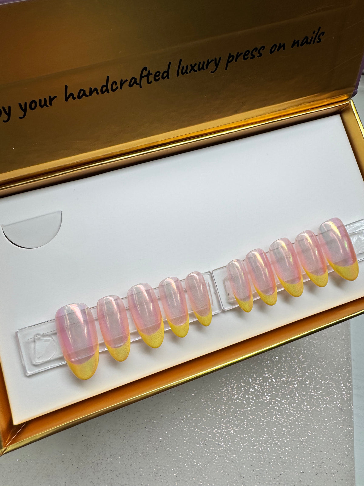 French Chrome Lemonade - Shape:Round  - Length:Med / Set Size:Small / Set of 10 Reusable Nails