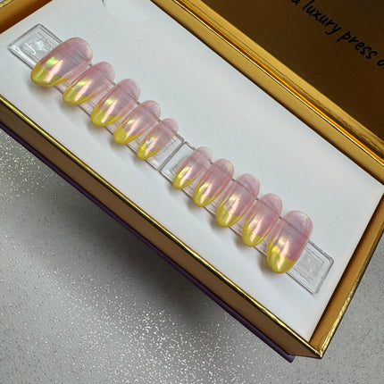 French Chrome Lemonade - Shape:Round  - Length:Med / Set Size:Small / Set of 10 Reusable Nails